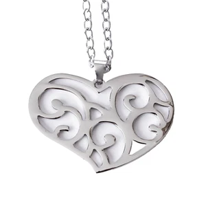 CIONDOLO IN ACCIAIO INOX GRANDE CUORE FILAGRANA CON CATENA 18" - Foto 1 di 3