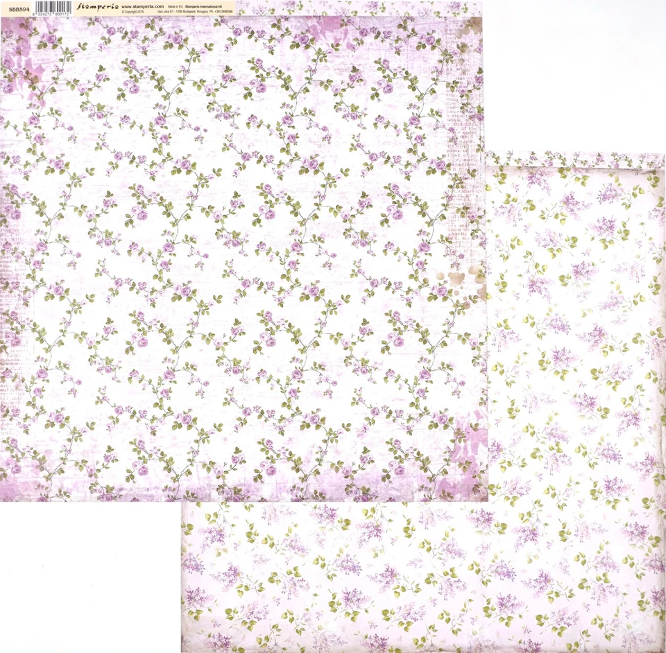 10 sheets, Stamperia double sided 12x12 Scrapbook paper - Lavender Floral - Image 1 of 1