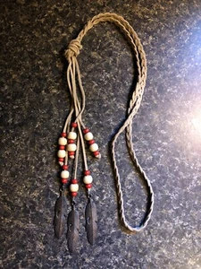 Vintage Feder Halskette Navajo Sterling Silber? Leder 48 Zoll - Bild 1 von 3