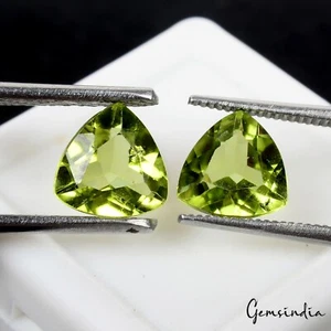 Certified 3.50 Ct Natural Green Peridot Trillion Cut Matching 2 Gems For Earring - Picture 1 of 6
