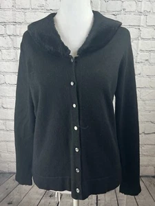 Cardigan maglione donna firmato parigino PL nero seta maniche lunghe bottoni - Foto 1 di 7