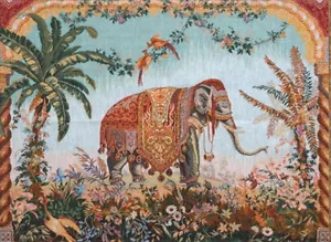 New French Tapestry Gobelin Wall Hanging Amazing African Elephant Woven France - Picture 1 of 4