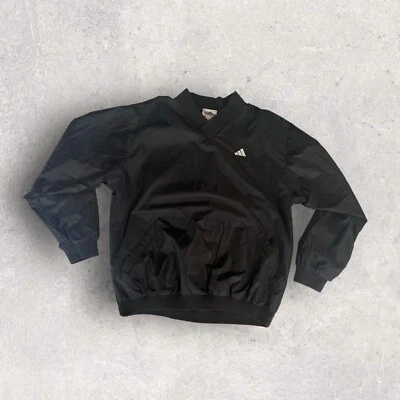 VTG Adidas Lined Men’s Medium Long Sleeve Top Shirt Nylon Kangaroo Pocket Black - Image 1 of 4