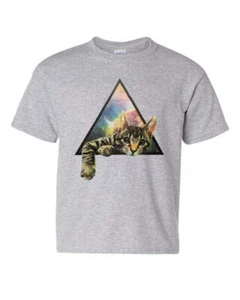 Galaxy Cat Youth T-Shirt Cute Kitten Pet Universe Tee - Picture 1 of 8