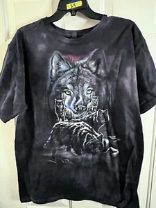 Adult Pack Of Wolves Black Tye Dye Nature T-shirt Size Large New - Picture 1 of 3