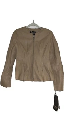 Chaqueta de Motociclista Badgley Mischka 100% Cuero Tostado Talla XS Cremallera Marrón Claro Nueva con Etiquetas Foto 1 de 4