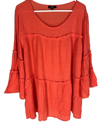 Top de mujer Cocomo talla grande 3X rojo transparente con capas manga campana de gasa ligero Foto 1 de 4