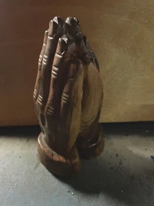 Vintage Ceramic Praying Hands Statue religious wood tone - Picture 1 of 2