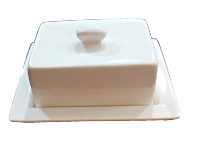 10 Strawberry Street Classic White Butter Dish With Handle - Image 1 of 4