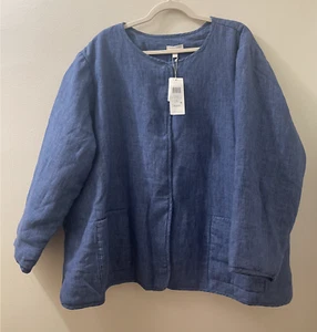 NWT $258 Eileen Fisher Blueberry Organic Linen Padded Jacket 3X - Picture 1 of 5