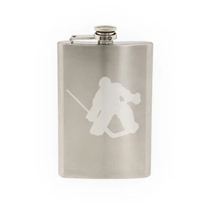 Sports Silhouette - Hockey Goalie Save -8 oz etched flask - Picture 1 of 2
