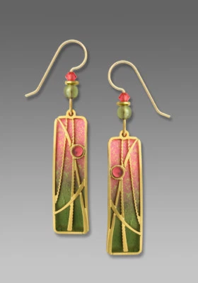 Adajio Olive & Sunset Pink column With 'Reeds' Overlay Earrings Handmade in USA - Image 1 of 4