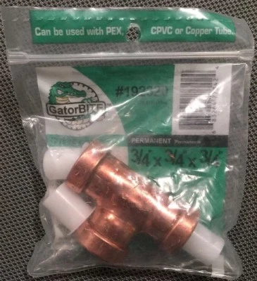 Camiseta Gatorbite (Sharkbite) 3/4” - 3/4” - 3/4” tamaño (Pex, CPVC, cobre) 192320 Foto 1 de 2
