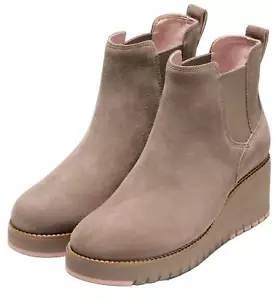 Cole Haan Zerogrand City Wedge Irish Coffee Suede Side Zip Suede Ankle Boots - Picture 1 of 6