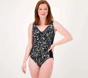 ~ NEW DREAMSHAPER MIRACLESUIT JEAN ONE PIECE SWIMSUIT BLACK PLUS SIZE 2OW - Picture 1 of 3