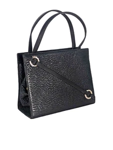 Martin Schaak Blk Pebble Leather Rhinestone Ribbon Handbag - Picture 1 of 10