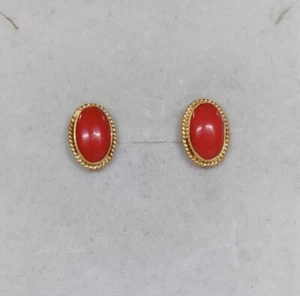 Orecchini vintage in Oro giallo 18 Kt 750% e vero Corallo sardo -peso 3,04gr- - Foto 1 di 7