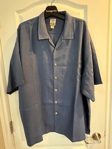 Camicia hawaiana vintage Tommy Bahama, uomo 2XL blu seta abbottonata, tasca, BD4 - Foto 1 di 11