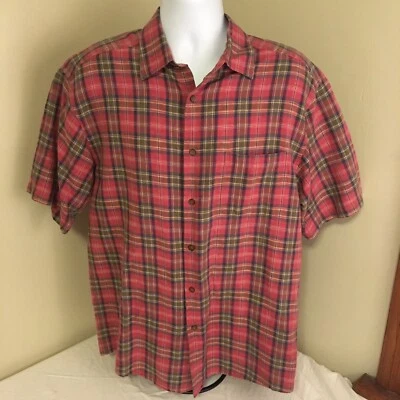 Talbots Mens Shirt Linen Blend Multicolor Plaid Short Sleeve Casual Large FS! - Image 1 of 4