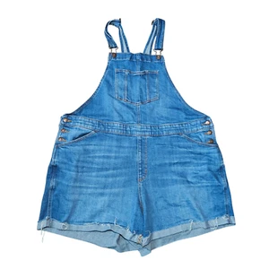 Ava & Viv Denim Shortalls Overalls Plus Size 18 Blue Cuffed Shorts Sleeveless - Picture 1 of 22