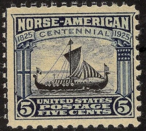 #621 F-VF MNH OG-5c Norse American Series Viking Ship-Great stamp (REM #621-5) - Picture 1 of 2