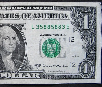 2017A $1 (ONE DOLLAR) - NOTE - FANCY SERIAL NUMBER - TRINARY, "3 588 588 3" - Image 1 of 3