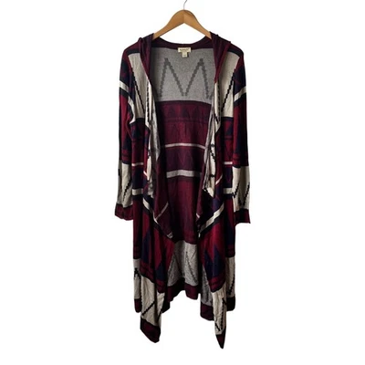 Cárdigan occidental One World para mujer 1X talla grande marrón rojo capucha de campo azteca Foto 1 de 4