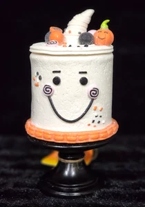 Halloween Mini Fantasma Feliz Brillante Pastel en Pedestal Decoración Calabazas Caramelo 7" LINDO - Imagen 1 de 8