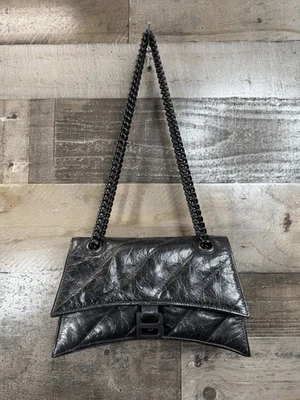 Bolsa de ombro Balenciaga Crush pequena corrente acolchoada couro preto/preto (716351) - Imagem 1 de 4