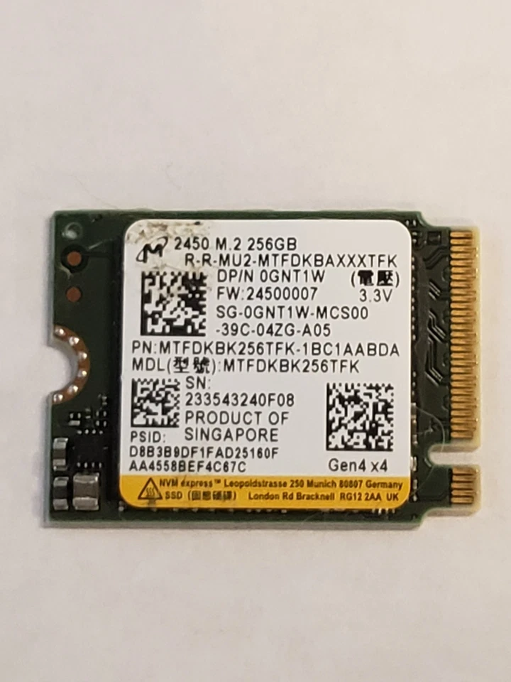 Micron 2450 M.2 2230 256GB PCIe Gen4x4 NVMe Solid State Drive MTFDKBK256TFK - Image 1 of 1