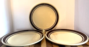 3 Vintage 1970 Oxford WHITE/BROWN Dinner Plate, Stripe 10.5" Diameter x 2 inches - Picture 1 of 3