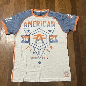American Fighter T-Shirt BUCKLE Men's Sz X-Large Blue & Orange Double Sided - Picture 1 of 6