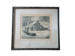 Louis Oscar L.O. Griffith Log Cabin Signed Brown County Indiana Artist Framed - Picture 1 of 9