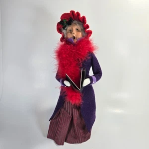 Byers' Choice Caroler Red Hat Society Woman 2004 Red Boa Purple Coat Holiday USA - Picture 1 of 11