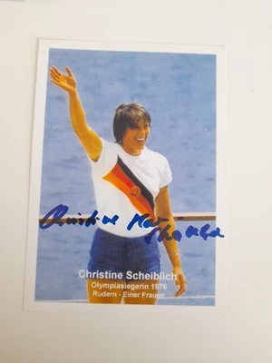 Autogrammkarte der Ruder Olympiasiegerin 1988, Christine Scheiblich handsigniert - Bild 1 von 2