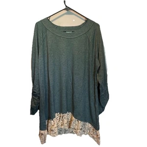 QVC LOGO LORI GOLDSTEIN Tunic Top Blouse 3/4 Sleeve Lace Hem Womens size XL NWOT - Picture 1 of 6