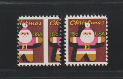 US EFO ERROR Stamps #1800 Santa Christmas: Major Perf Shift & normal! MNH - Image 1 of 2