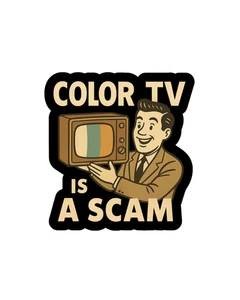 Color TV Is A Scam Mid Century Retro Parodia Vinilo Personalizado Troquelado Pegatina 3.5x2.5 - Imagen 1 de 1