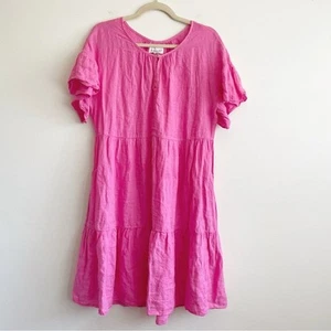 Velvet By Graham & Spencer Linen Noor Stufenkleid Leinen Hot Pink Einfarbig Sommerkleid - Bild 1 von 12