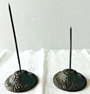 Vintage Cast Iron Receipt Check Holder Stands Spikes Set of 2 Hotel Restaurant - Picture 1 of 6
