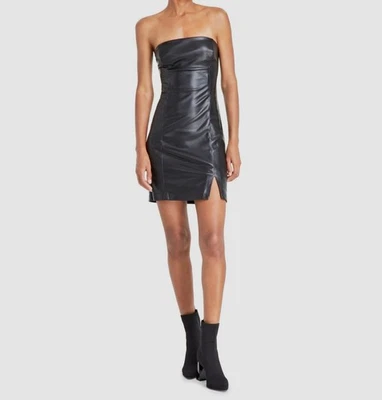 Guess Womens Black Faux Leather Solid Strapless Tanya Bodycon Dress Size 16 - Image 1 of 2
