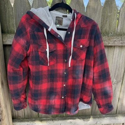 Chaqueta con capucha a cuadros de franela roja Roper Western para mujer pequeña gris forro térmico Foto 1 de 4