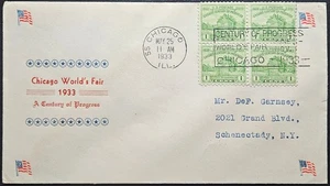 #728 Block 4 FDC Unknown 4 Flag And Text Cachet Chicago IL 1933 - Picture 1 of 2
