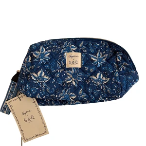 Sezane x Sea Toiletry Bag Blue Floral Makeup Pouch NWT 11" - Picture 1 of 10