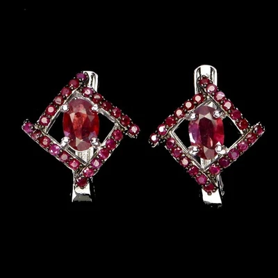 Pendientes de plata de ley 925 rubí ovalado 6x4 mm rubí corte diamante piedras preciosas joyería Foto 1 de 4