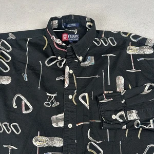Vintage Ralph Lauren Shirt Mens Large Chaps Black Climbing AOP Printed Button - Picture 1 of 15