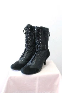 Boho Schnürschuhe Sneaker Stiefelette Lace up 38 Leder u. Satin Vintage Kitten - Bild 1 von 9