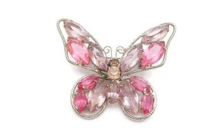 Vintage Brosche Anstecknadel silberfarben rosa Strass Schmetterling - Bild 1 von 8