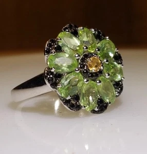 5g Peridot Citrine Gem Ring Silver 925 China Jewelry Retro Modern Ladies Size 8 - Picture 1 of 5