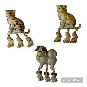Vintage Cats & Dog Refrigerator Magnets Enamel Animal Kitchen Decor Korea (3) - Picture 1 of 15